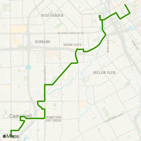 VTA 2nd & Santa Clara - Winchester map