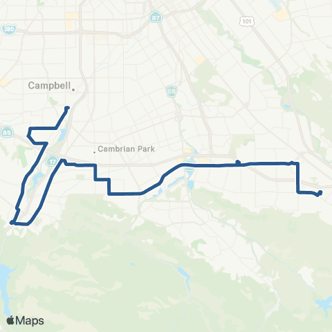 VTA Winchester Sta - Santa Teresa Sta map