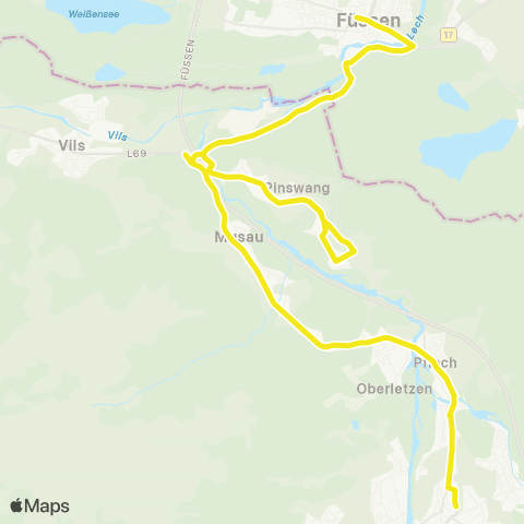 Verkehrsverbund Tirol Reutte - Pflach - Musau - Vils - Pinswang - Füssen map