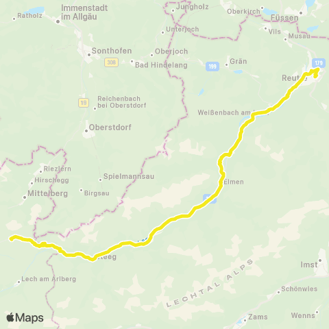 Verkehrsverbund Tirol Reutte - Weißenbach - Elbigenalp - Steeg - Saloberlifte map