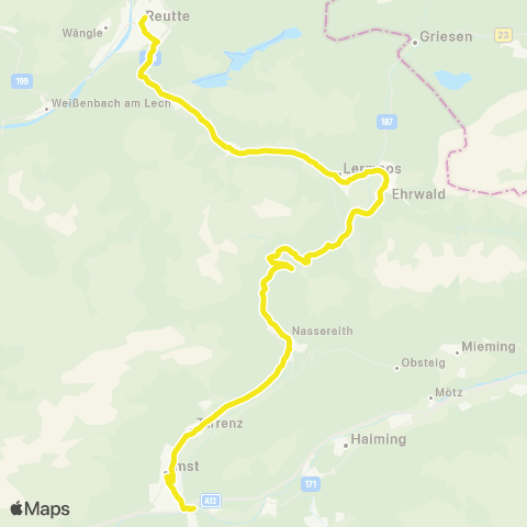 Verkehrsverbund Tirol Reutte - Nassereith - Telfs - Innsbruck map