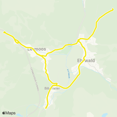 Verkehrsverbund Tirol Schulbus: Ehrwald - Lermoos - Biberwier - Ehrwald map