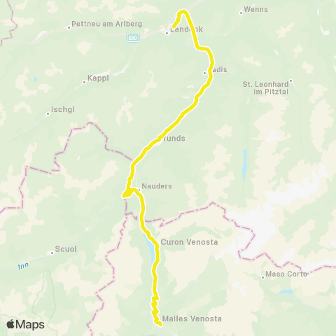 Verkehrsverbund Tirol Landeck - Ried - Pfunds - Nauders - Mals map