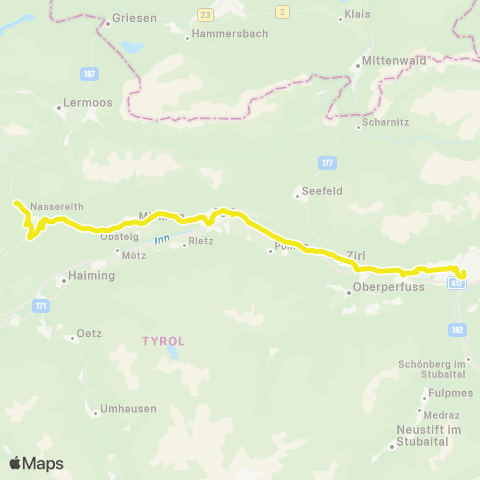 Verkehrsverbund Tirol Innsbruck - Zirl - Pettnau - Telfs - Mieming - Obsteig - Nassereith map