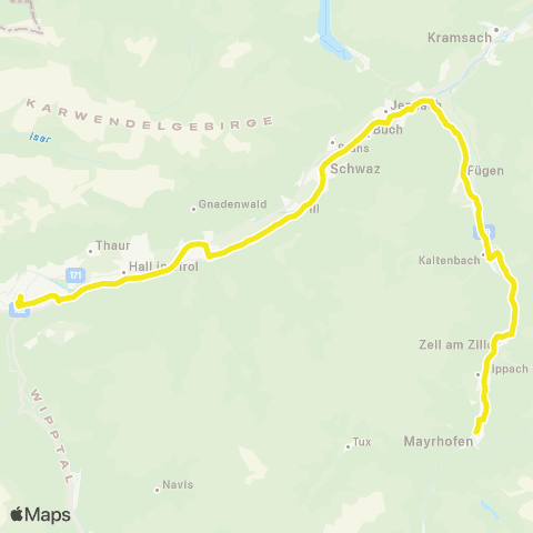 Verkehrsverbund Tirol Schwaz / Innsbruck - Jenbach - Mayrhofen map