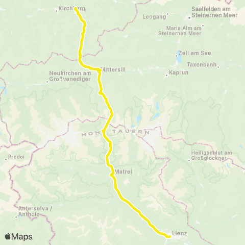 Verkehrsverbund Tirol Lienz - Huben - Matrei - Felbertauern - Mittersill - Kitzbühel map