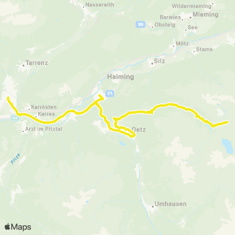 Verkehrsverbund Tirol Imst - Ötztal Bhf - Haiming - Silz - Mötz - Oetz - Kühtai map