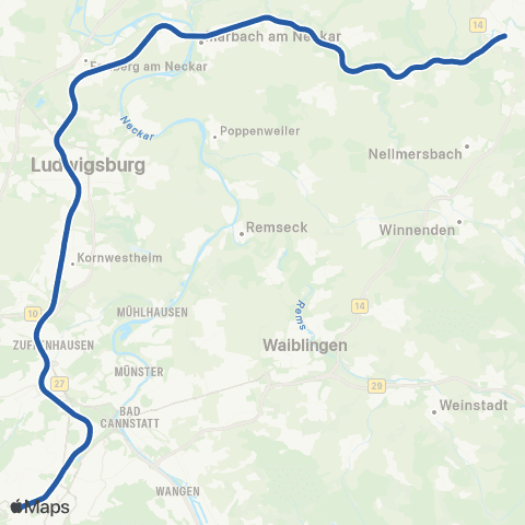 VVS Backnang - Marbach - Stuttgart map
