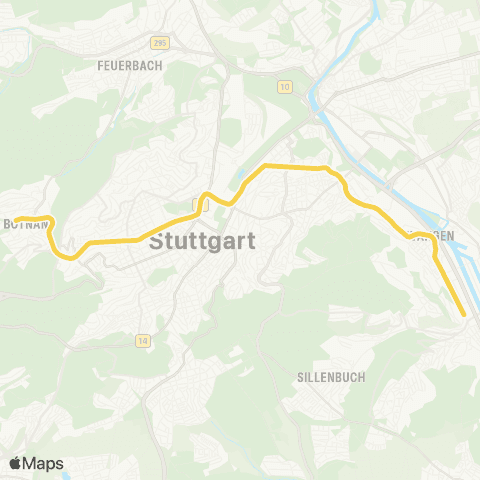 VVS Hedelfingen - Hauptbahnhof - Vogelsang (-Botnang) map
