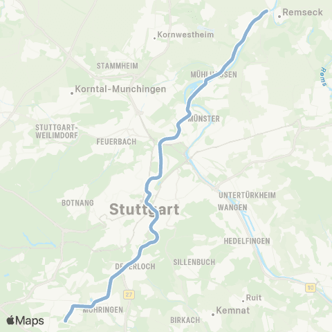 VVS Remseck - Hauptbahnhof - Dürrlewang map