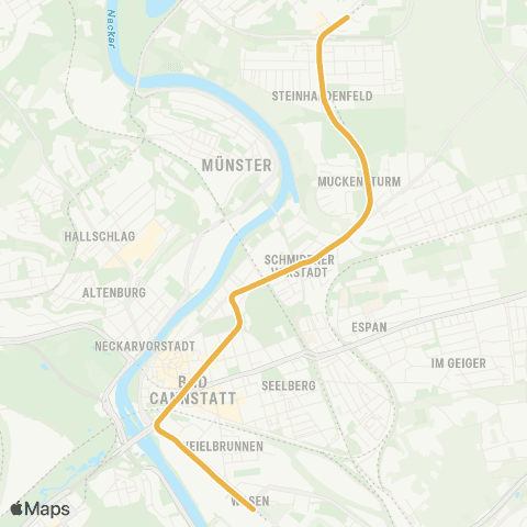 VVS Neugereut - Bad Cannstatt Wilhelmsplatz - NeckarPark (Stadion) map