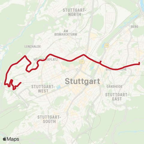 VVS Wagenburgstraße - Hauptbahnhof - Vogelsang map