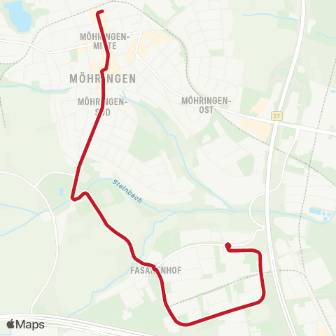 VVS Möhringen - Möhringen Rathaus - Fasanenhof map