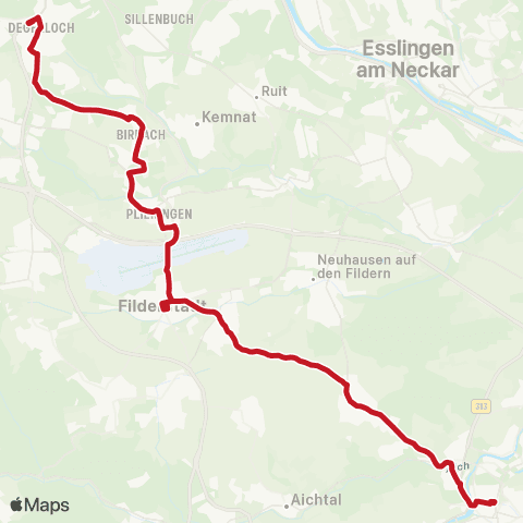 VVS Degerloch - Bernhausen - Nürtingen map