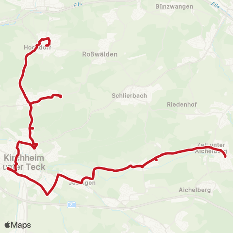 VVS Wellingen - Notzingen - Kirchheim (T) ZOB - Ohmden - Zell map