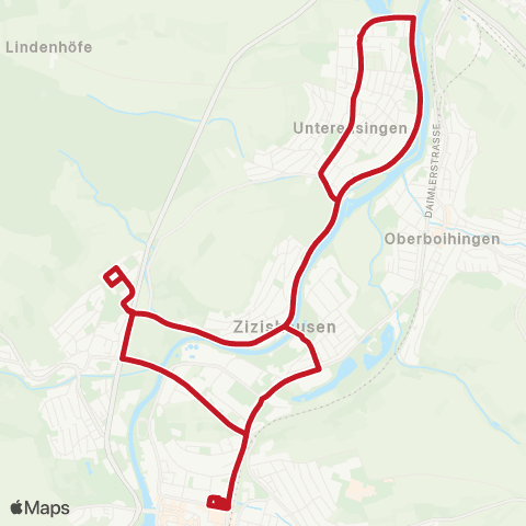VVS Nürtingen ZOB - Oberensingen Bachhalde - Nürtingen ZOB map