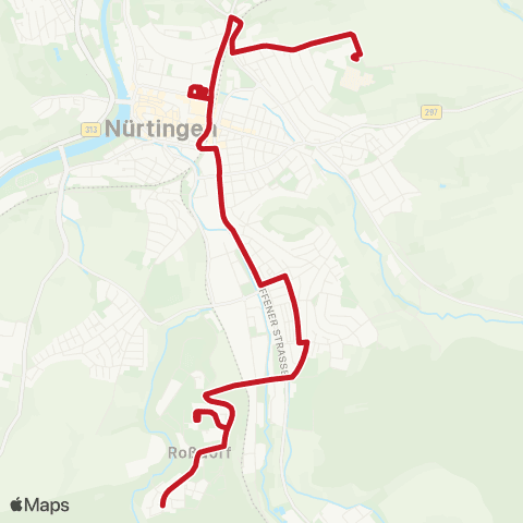 VVS Nürtingen ZOB - Braike ( - Waldfriedhof) - Roßdorf map