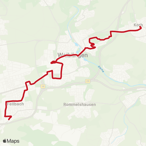 VVS (Korb - ) Korber Höhe - Waiblingen Bf - Fellbach map