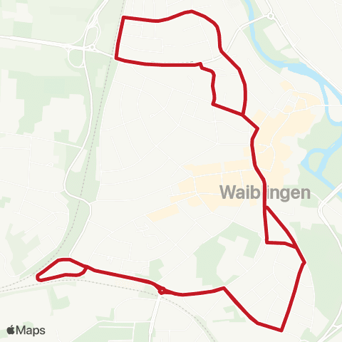 VVS Waiblingen Bf - Friedhof - Altstadt - Wasserstube - Altstadt - Friedhof - Waiblingen Bf  (Citybus 2) map