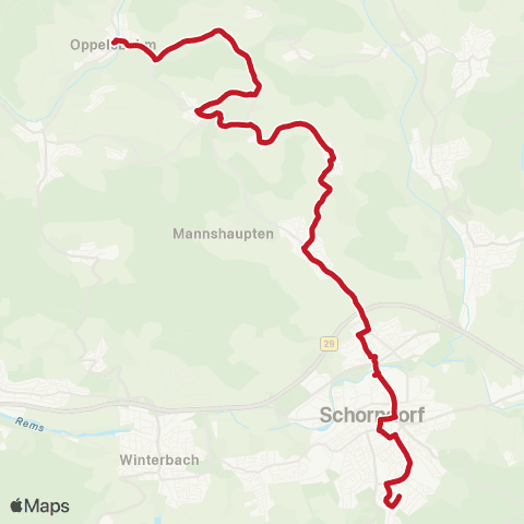 VVS Schülerverkehr Schorndorf - Schornbach - Necklinsberg - Oppelsbohm map