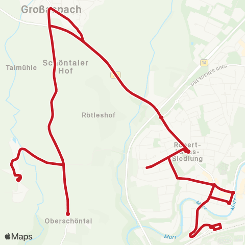 VVS Backnang - Unterschöntal - Oberschöntal - Backnang map