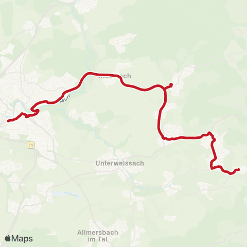 VVS Backnang - Steinbach - Oberbrüden - Lippoldsweiler - Hohnweiler - Däfern map