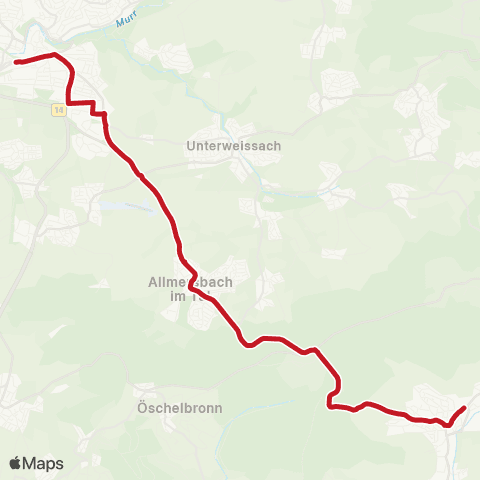 VVS Backnang - Allmersbach i.T. - Rudersberg (Fahrrad2Go) map