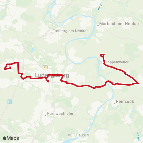 VVS Asperg - Ludwigsburg ZOB - Hochberg - Poppenweiler map
