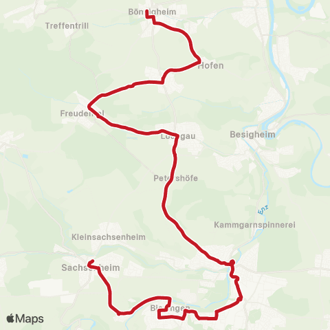VVS Sachsenheim - Bissingen - ZOB - Bietigheim - Bönnigheim map