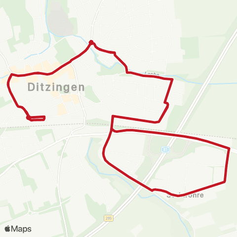 VVS Stadtverkehr Ditzingen: Bf - Industriegebiet Ost und zurück map