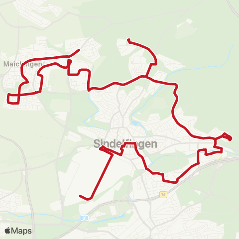 VVS (Landhaussiedlung - Maichingen - ) Hinterweil - Sindelfingen ZOB - Mercedes-Benz-Werk map