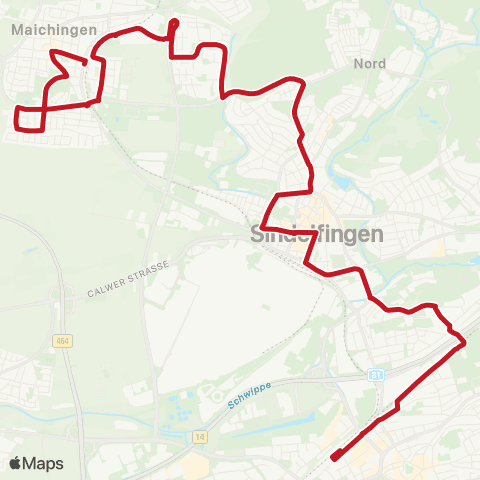 VVS Böblingen ZOB - Goldberg - Sindelfingen ZOB - Hinterweil - Maichingen Schlüsseläcker - Bahnhof / Darmsheim Häslach map