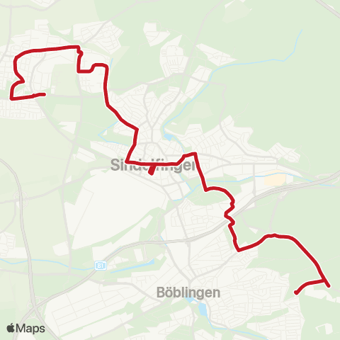 VVS Maichingen - Hinterweil - Sindelfingen ZOB - Goldberg - Böblingen Waldorfschule map