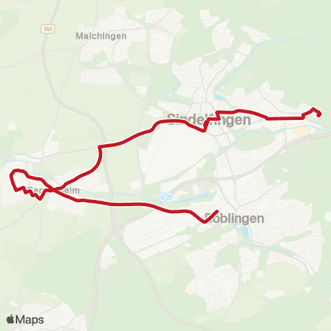VVS Sindelf. Viehweide - ZOB - Dagersheim - Darmsheim - (Böblingen ZOB) map