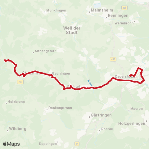 VVS (Sindelfingen - ) Böblingen - Aidlingen - Deufringen - Dachtel - Gechingen - Stammheim (CW) - Calw map