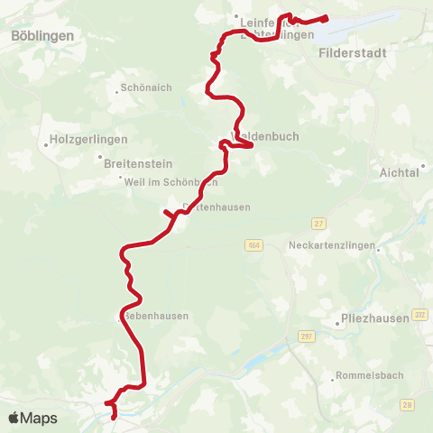 VVS Flughafen - Echterdingen - Waldenbuch - Tübingen map