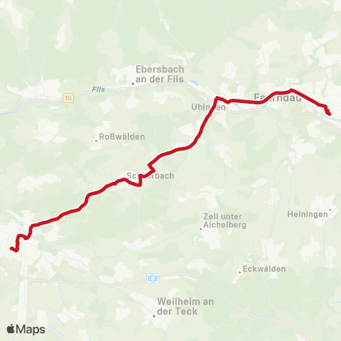 VVS Göppingen - Faurndau - Uhingen - Albershausen - Schlierbach - Kirchheim (T) map