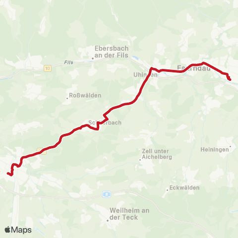 VVS Göppingen ZOB - Faurndau - Uhingen - Albershausen - Schlierbach - Kirchheim (T) map