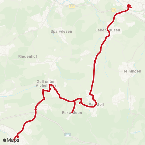 VVS Göppingen ZOB - Jebenhausen - Bad Boll - Zell - Aichelberg - Weilheim (T) map