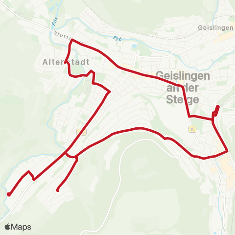 VVS Geislingen ZOB - Wilhelmshöhe - Neuwiesen - Geislingen ZOB map