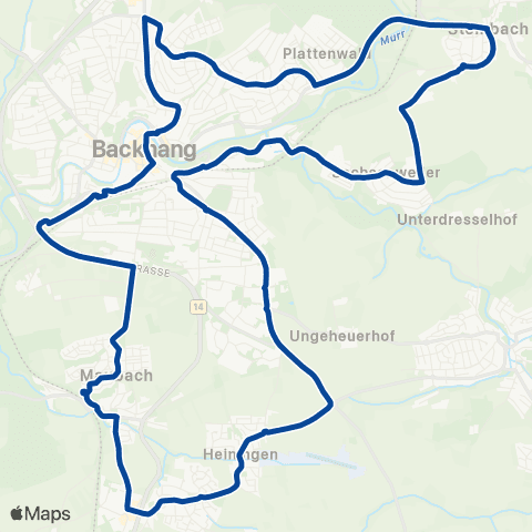 VVS Backnang - Steinbach - Heiningen - Waldrems - Maubach - Backnang map