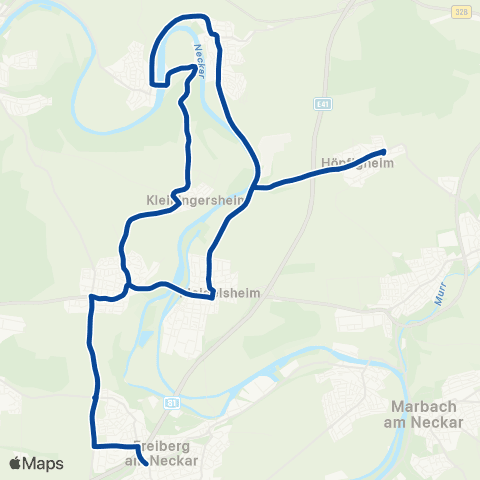 VVS Freiberg (N) - Großingersheim - Pleidelsheim - Höpfigheim - Mundelsheim - Hessigheim - Kleiningersheim - Freiberg (N) map
