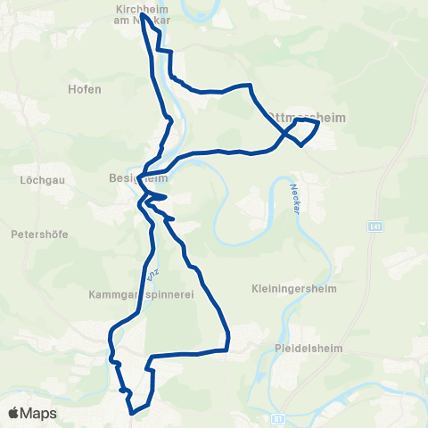 VVS Bietigheim - Großingersheim - Besigheim - Ottmarsheim - Gemmrigheim - Kirchheim (N) - Walheim - Besigheim - Bietigheim map