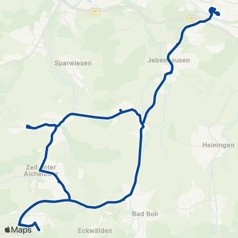 VVS Göppingen ZOB - Jebenhausen - Hattenhofen - Zell - Bad Boll - Jebenhausen - Göppingen ZOB map