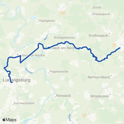 VVS Backnang - Marbach (Schienenersatzverkehr) map