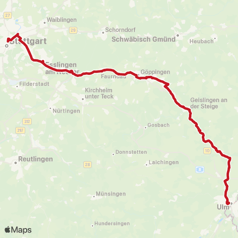 VVS Ulm - Plochingen (Schienenersatzverkehr) map