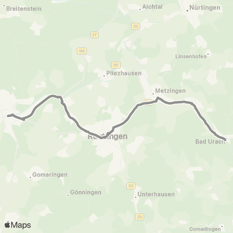 VVS Reutlingen - Metzingen - Bad Urach (Ersatzverkehr) map