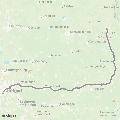 VVS Stuttgart - Schorndorf - Aalen - Crailsheim map