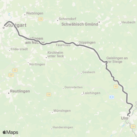 VVS Stuttgart - Plochingen - Göppingen - Ulm map