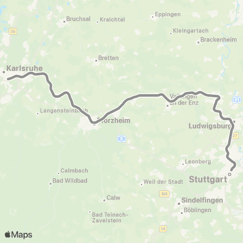 VVS Stuttgart - Vaihingen (E) - Mühlacker - Pforzheim / Bruchsal map